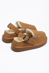 Mule Toka Detaylı Kürklü Süet Terlik Taba